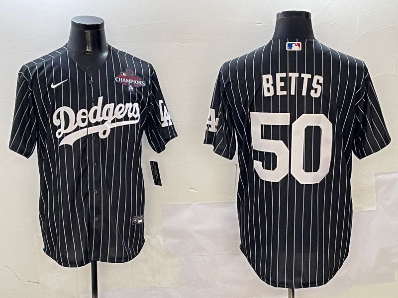 Men Los Angeles Dodgers #50 Betts Black Stripe Jointly Name 2025 Nike MLB Jersey style 4